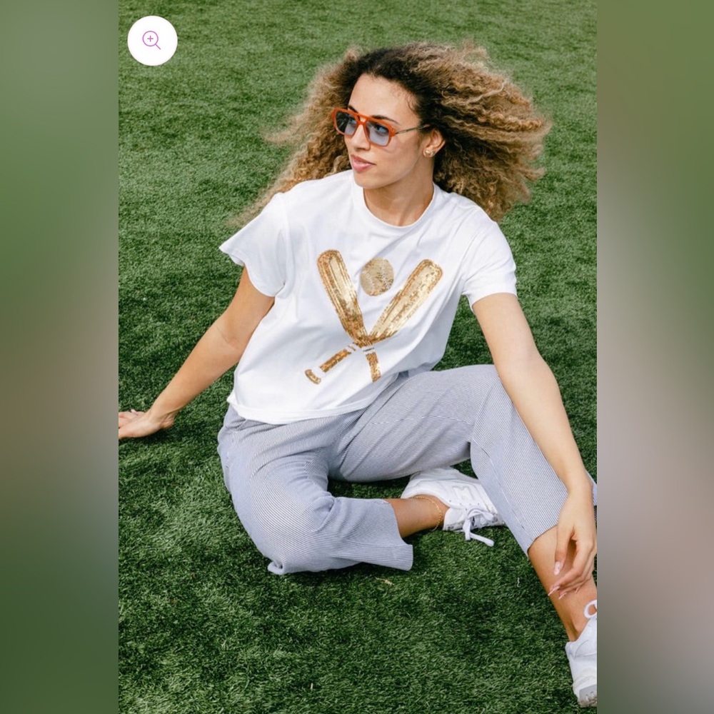 Queen of Sparkles White and Gold Baseball Tee Large